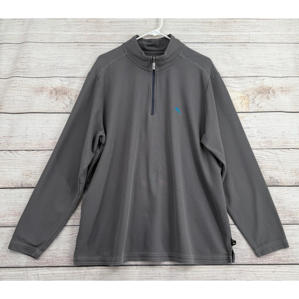 Tommy Bahama Quarter Zip Pullover Mens XL Gray IslandZone Supima Cotton